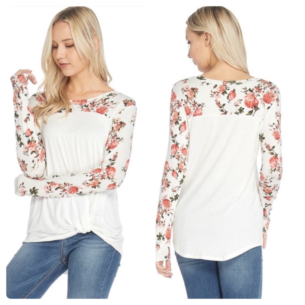Last 1! Ivory floral color block tee 🇺🇸 - Picture 3 of 6